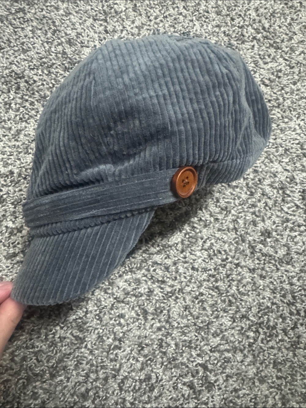 Corduroy Newsboy Cap in Charcoal with Button Accent